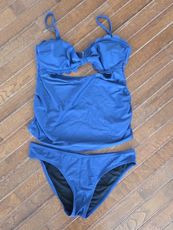 Cupshe Other - Cupshe Maternity Women's Blue Scallop Tankini Swim Set